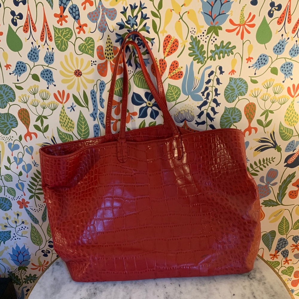 Oversized saks fifth avenue red leather tote